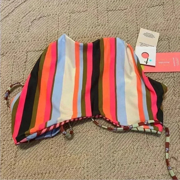 Maaji Halter Reversible High Neck Bikini Top Gaby Floral Stripe NEW Boho Y2K NWT - Picture 7 of 8